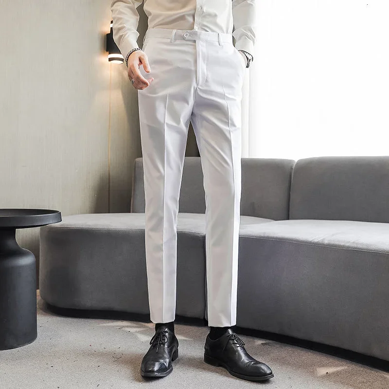 

Mens Slim Suit Pants Spring New High Quality Versatile Solid Color Fashion Casual Trousers Male Clothing Pantalon Homme