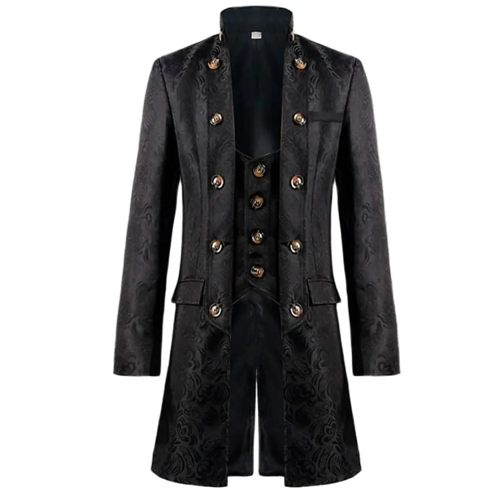 Men Victoria Steampunk Trench Coat Frock Outwear Vintage Prince Overcoat Medieval Renaissance Jacket Cosplay Costume