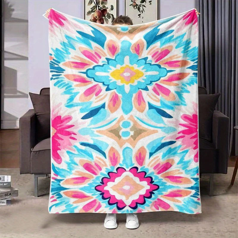 

Rainbow Floral Garden Blanket Reversible Flannel Throw for Bohemian Style AllSeason Comfort Blossom Beauty Gift