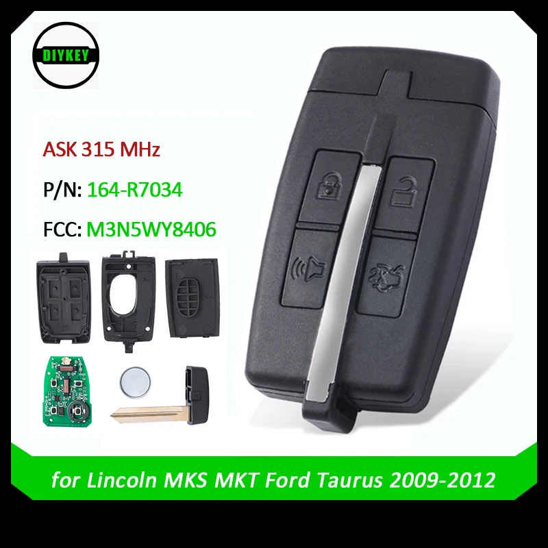 DIYKEY Smart Key M3N5WY8406 ASK 315Mhz Remote Key Fob for 2009 2010 2011 2012 Ford Taurus Lincoln MKS MKT 164-R7032, 164-R7034