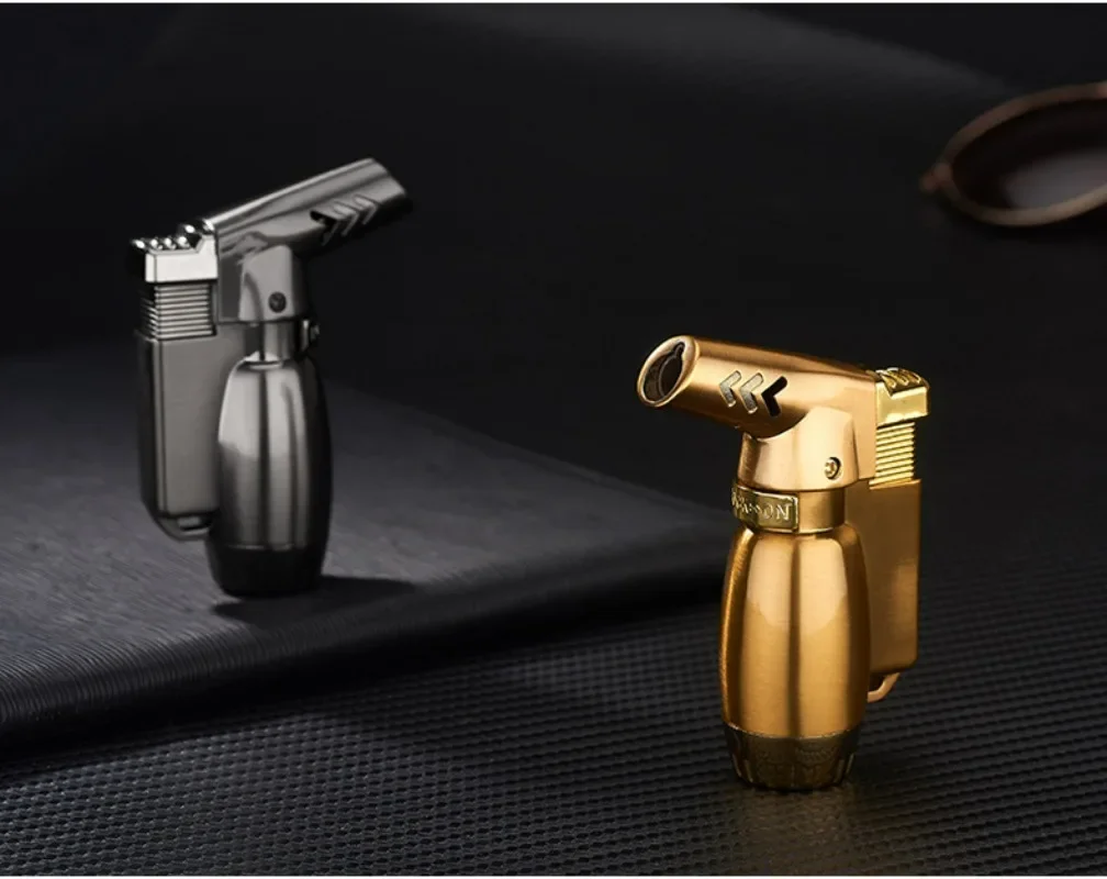 Metal Mini Windproof Jet Blue Flame Butane Gas Torch Lighter Safety Lock Fire Switch Outdoor Portable Cigar Lighters Smoking