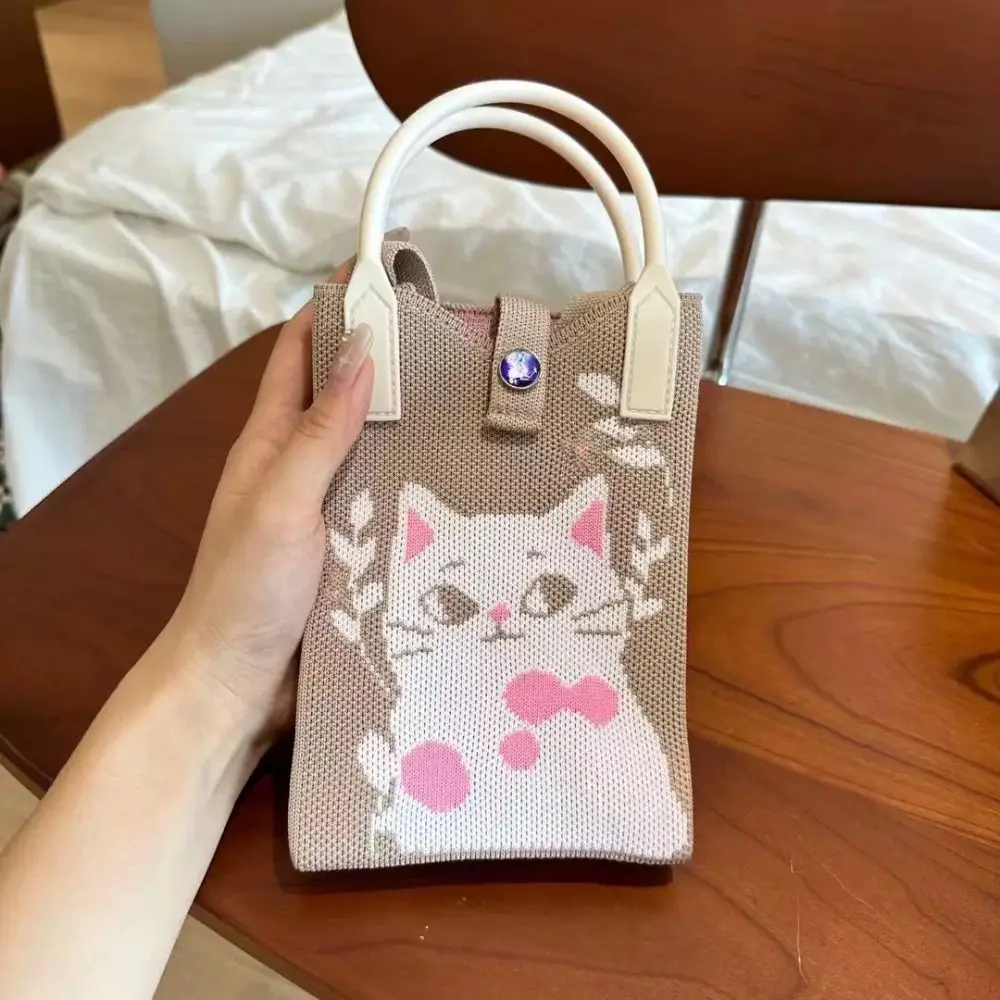Geschenke Polyesterfaser Gestrickte Handytasche Cartoon Einhand-Handy-Aufbewahrungstasche Gestrickte Tragbare Schultertasche Umhängetasche – Detail 5