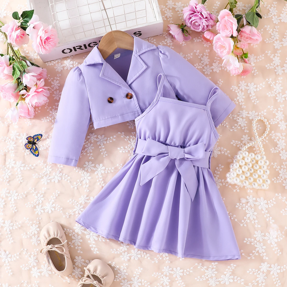 2 Pieces/suit Newborn Girl 6 Months -4 Years Long Sleeve Top Sling dress Princess Dress Costume Baby suit