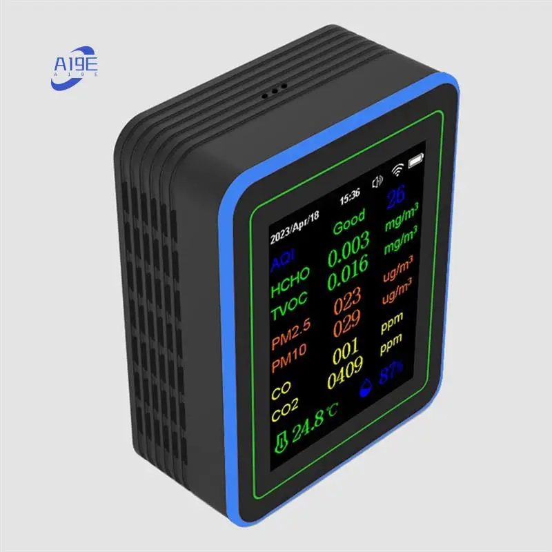 

A19E-Tuya Wi-Fi 12 в 1, монитор качества воздуха, многофункциональный PM2,5 AQI PM1O HCHO TVOC CO2, экранный дисплей Air