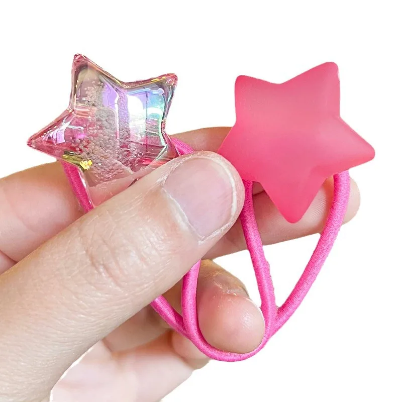 2pcs/lot Cute Star Hair Rubber Bands For Girls Elastic Bead Hair Rope Gum Baby Hair Ties Kid Pink Hairbands child accessories