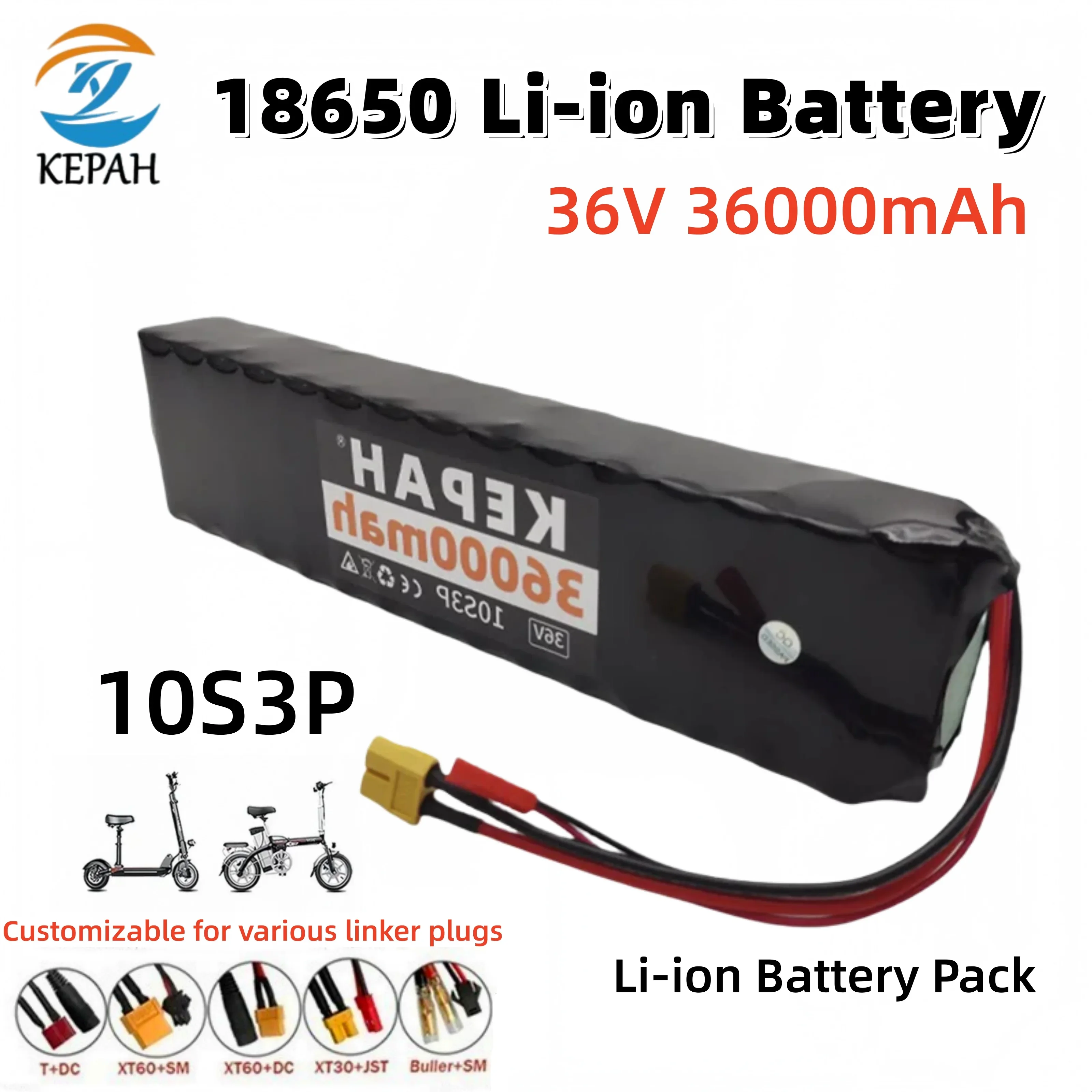 

10S3P 36V 36Ah Rechargeable 18650 Battery Pack | 500W Power for Electric Scooter, with BMS & XT60/XT30/JST Plugs