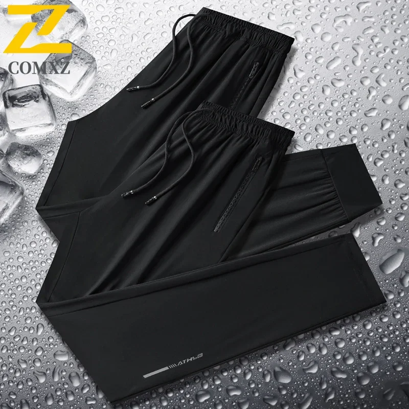 Summer Ice Silk Pants Men's Casual All-match Cool Quick-drying Sports Pants Jogger Male Outdoor Jogging Fitness Elastic Trousers