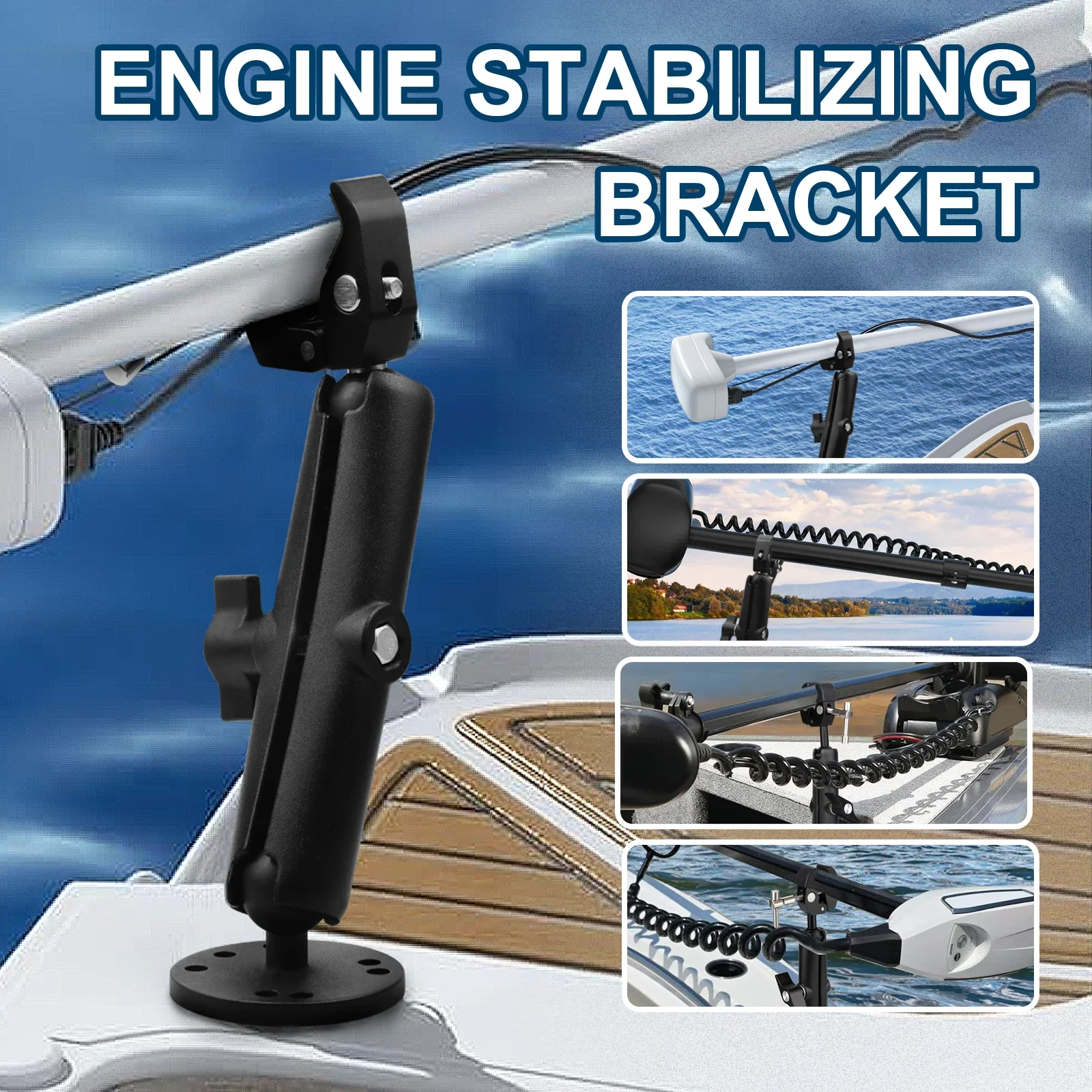 Boat Trolling Motor Stabilizer 360° Adjustable Dual Base Quick Release Aluminum Anti-Vibration Mount For Minn Kota & RAM Mount