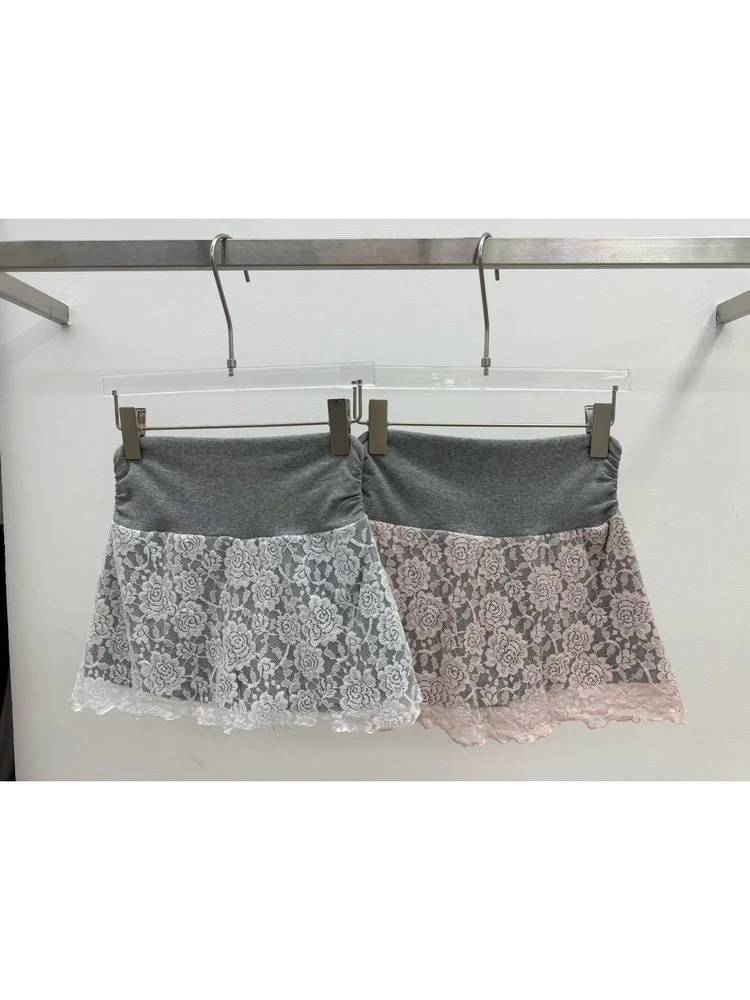 Slimming A-Line  Skirt with Lace Paneling And Hemline Bottoming Pants High Waist Pleated Skirt for Women Summer 2026