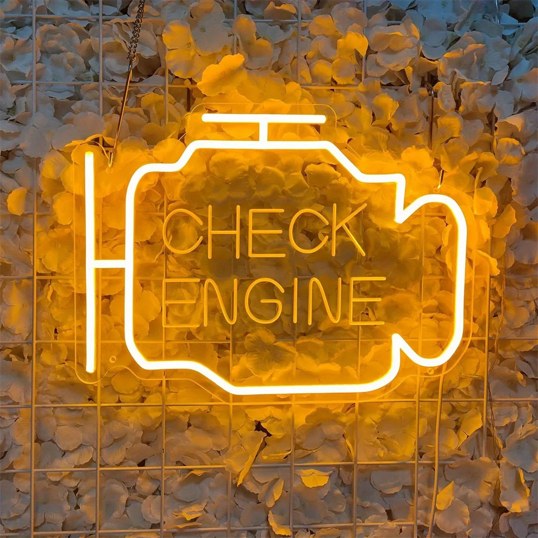 Immagine 6: Insegna LED Neon 'Check Engine' con Luce Ambrata, Alimentazione USB, Decorazione da Parete per Camera da Letto, Garage, Feste e Ambienti Commerciali