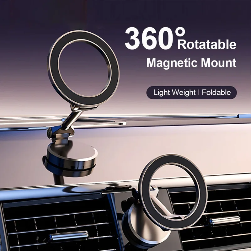 

Folding Magnetic Car Compact Cell Phone Holder for MagSafe 360 degree Adjustable Magnetic Car Mount for iPhone 14 13 12 Pro