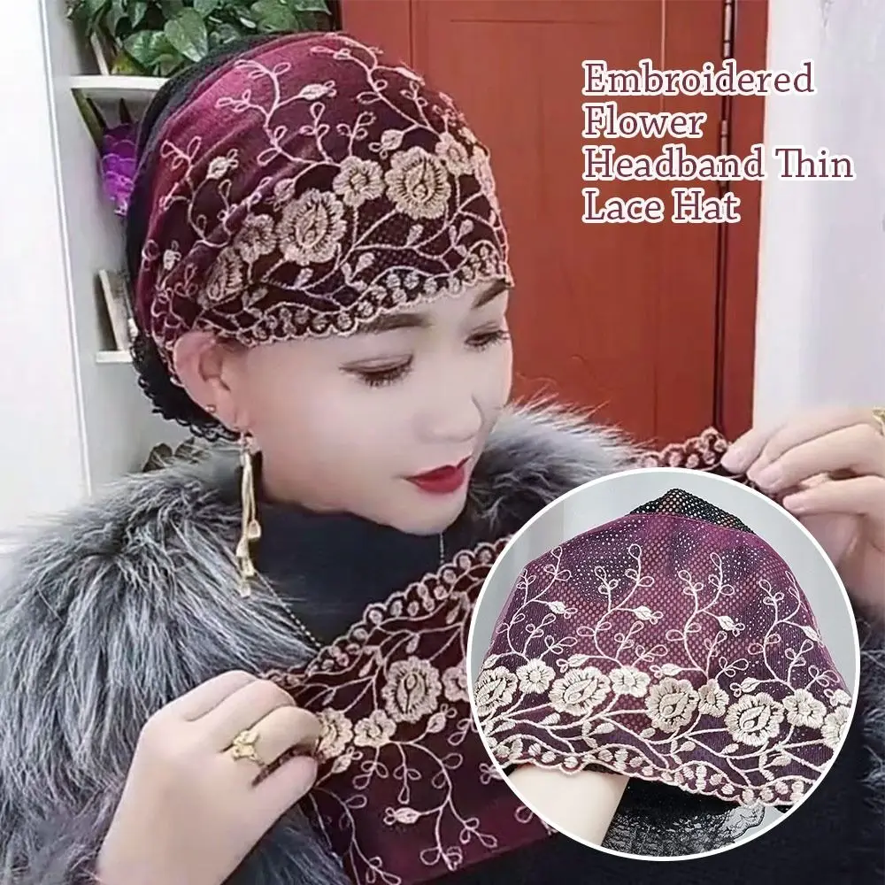 

Fashion Flowers Baotou Hat Embroidery Cotton Muslim Cap Summer Lace Prayer Hat Women