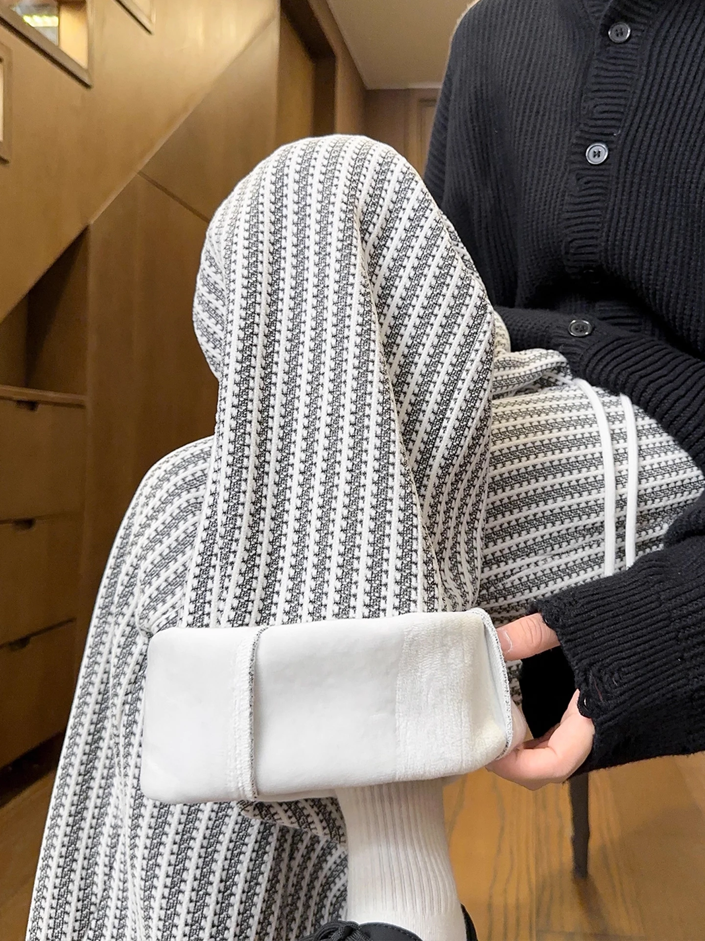 

Мужские утепленные брюки с флисовой подкладкой, с узором в виде ребер, прямого кроя, повседневные, свободные, широкие, зимние, модные, текстурированные