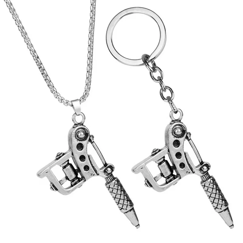 Hip Hop Vintage Mini Tattoo Machine Necklace Punk Style Tattoo Gun Pendant Necklace Women Men  Jewelry