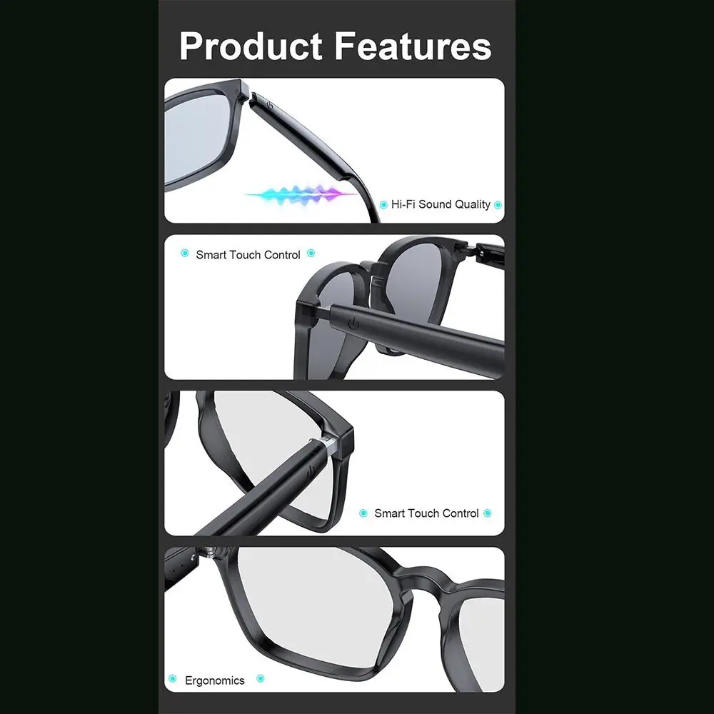 Wireless AI Translator Smart Glasses Hands-Free with Bluetooth Music Streaming Intelligent Eye Glasses Call Functions Sell