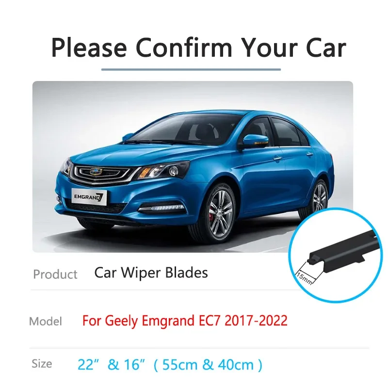 2x For Geely Emgrand EC7 2017 2018 2019 2020 2021 2022 Car Front Windshield Windscreen Wiper Blades Rubber Accessories 22'' 16''