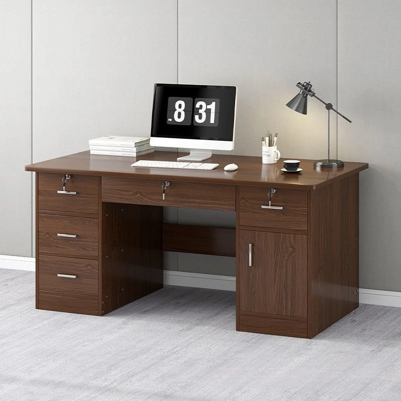 Modern Wooden Computer Desk with Multi-Tier Storage Shelves Bookshelf Modern Office Desk for Home Study or Bedroom Study Desk
