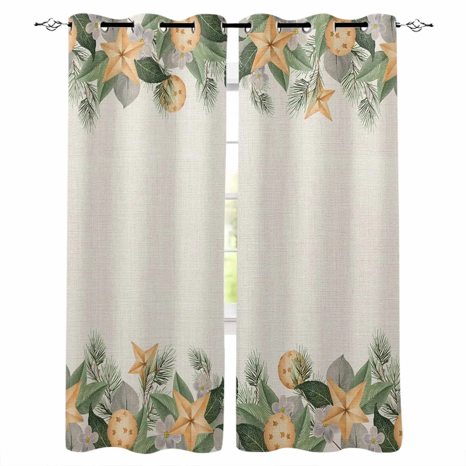 

Christmas Pine Needle Light Ball Curtains for Living Room Bedroom Decorative Window Treatment Drapes Kitchen Curtains