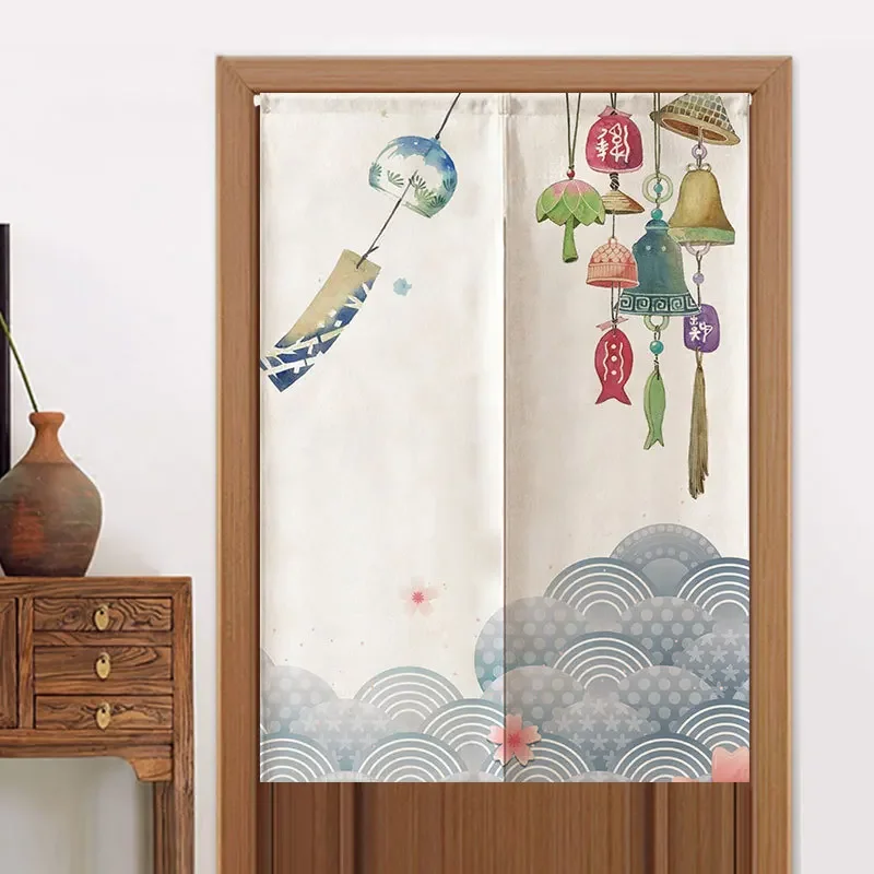 Good Luck Wind Chime Japanese Door Curtain Kitchen Partition Curtains Home Decoration for Bedroom Bathroom Hanging Half-curtain