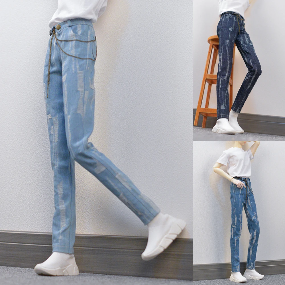 

D04-B263 children handmade toy BJD/SD doll clothes 1/4 1/3 uncle 68 73 ID75 customized Washed Jacquard Jeans with chain 1pcs