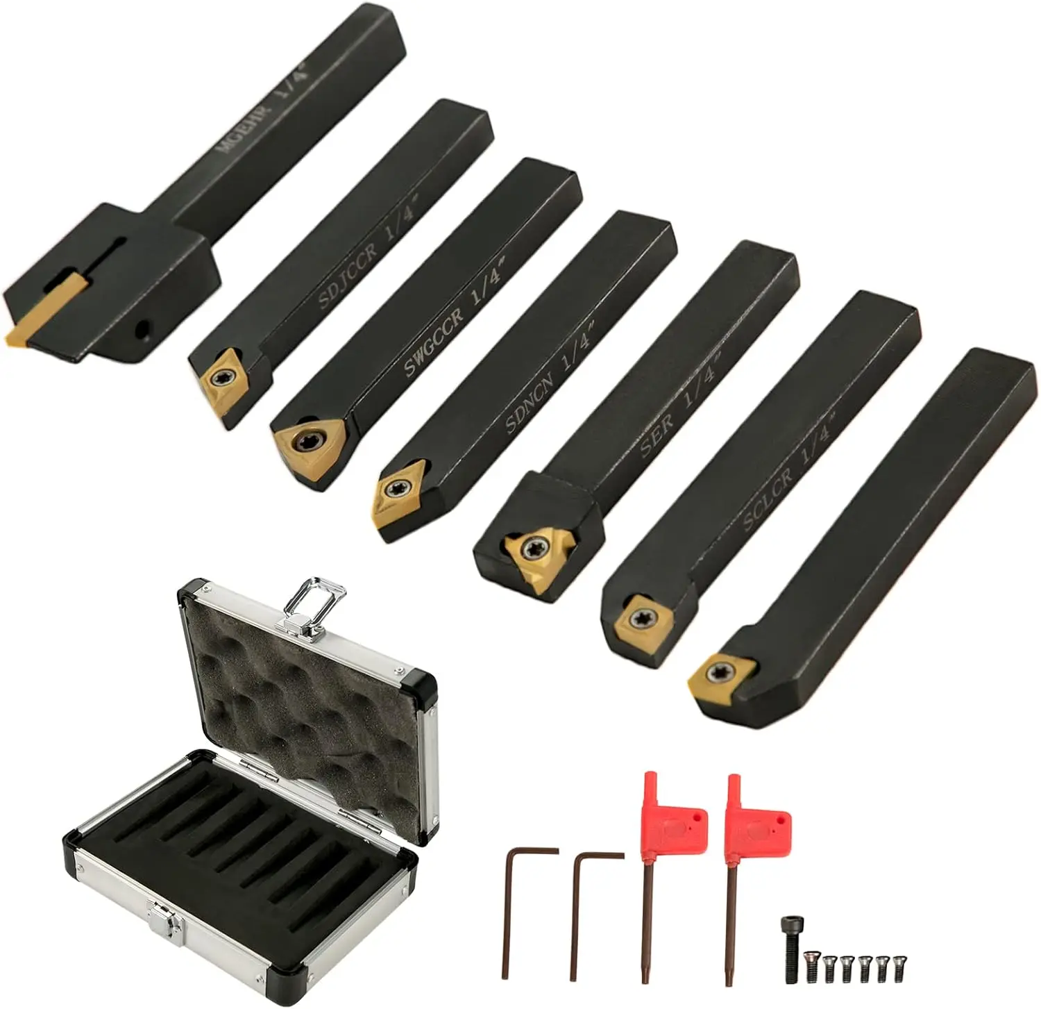 

Indexable Carbide Tools 1/4" Industrial Lathe Tools 7Pcs/Set Turning Tool Set Super-hard 40cr Mental Lathe Tools Inserts Carbide