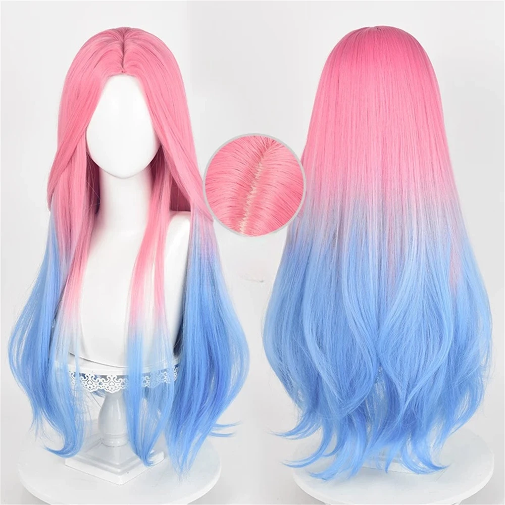 Anime Mizi Cosplay Wig Long Pink Blue Dyed Gradient Heat Resistant Synthetic Hair Simulated Scalp Women Wigs