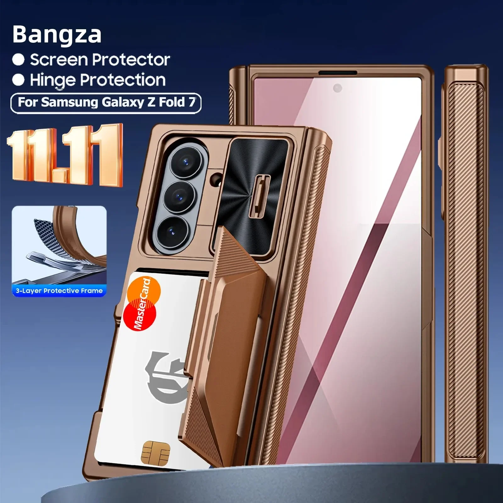 

Глобальный карнавальный фестиваль, чехол для Galaxy Z Fold 7, RFID-кошелек с держателем для карт, чехол для камеры, противоударный защитный чехол-золотой