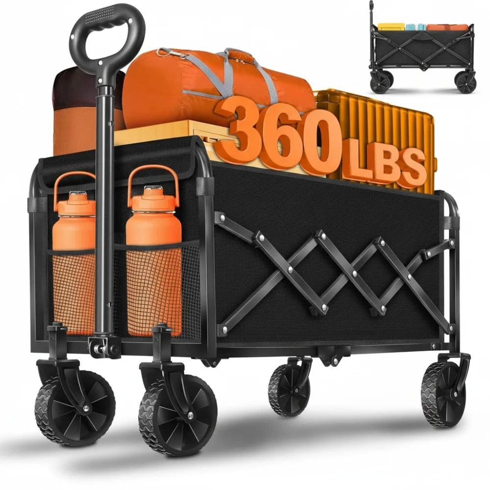 

Foldable Wagon Cart 360lbs Capacity, Lightweight Collapsible Utility Wagon with Drink Holders for Outdoor Camping Travel Picnic