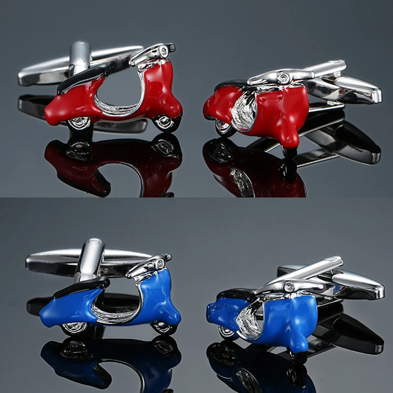 Men's French shirt cufflinks copper material enamel red blue electric bicycle cufflinks fashion brand clothing accessories