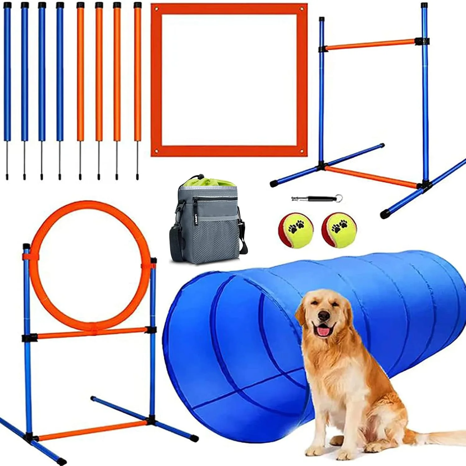 Dog Agility Training Set Weave Pole Pause Box High Jump Pole Agility Jumping Ring 3-meter Tunnel Dog-Training Obstacle Course