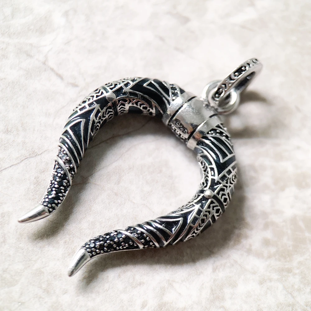 Pendant Dragon Horn Black Fashion Jewelry Europe Vintage 925 Sterling Silver Accessories Gift For Woman & Men