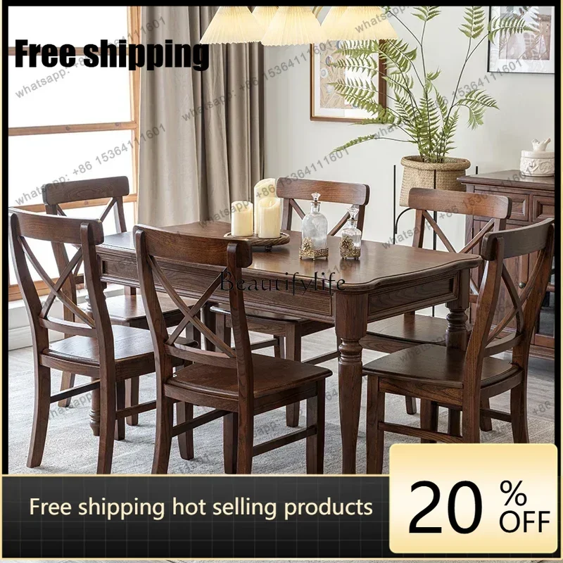 Factory Direct  American dining table pure solid wood small apartment rectangular dining table