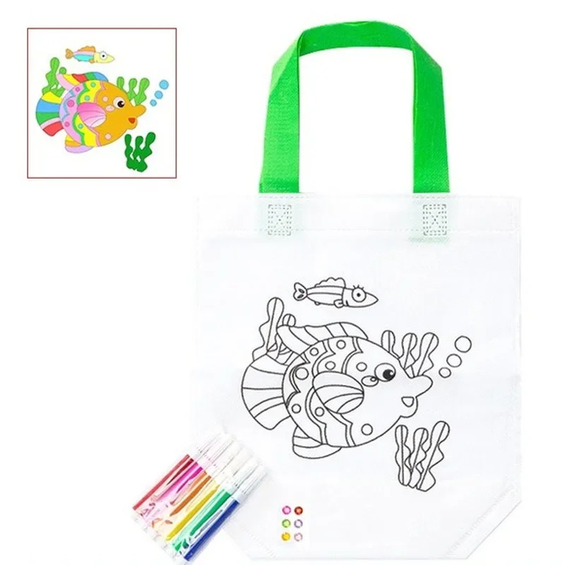 

24 Sets Event DIY Child Hand-painted Portable Unpainted Bag with Pen Graffiti Picture Blank Flower Holiday DIY Decorations)