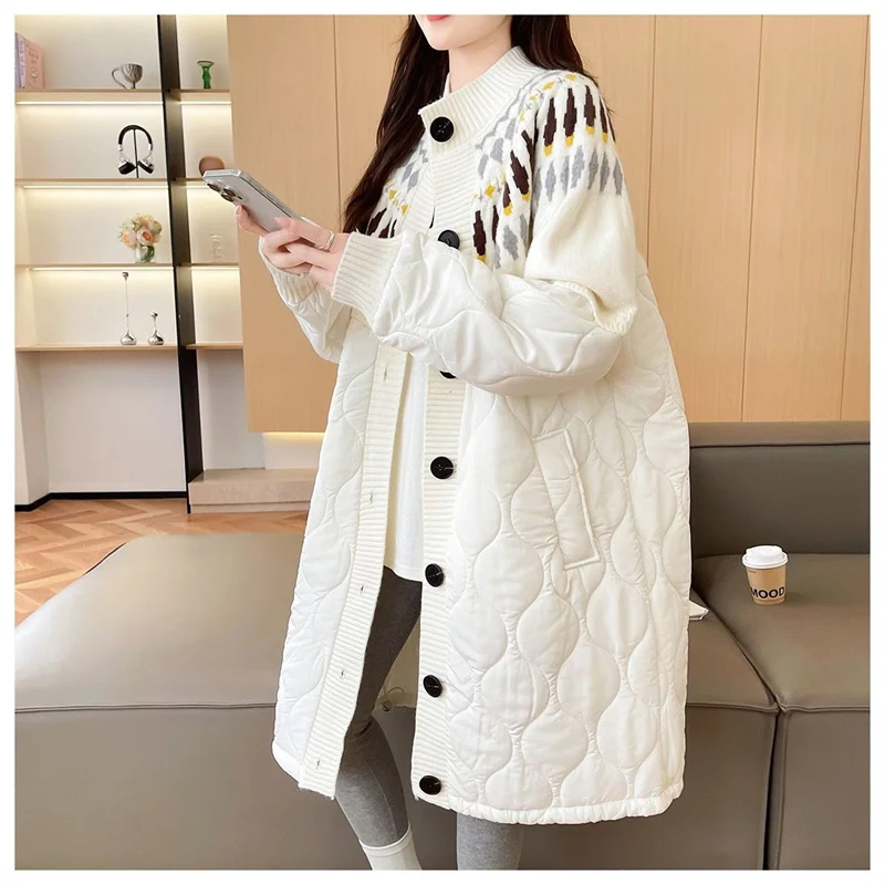 

Зимняя куртка среднего и длинного цвета, новые парки, женский вязаный кардиган, пуховое пальто с хлопковой подкладкой, женские толстые теплые свободные парки