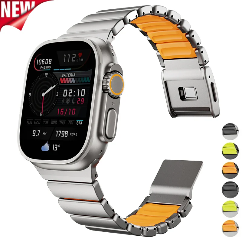 Titanium Silicone Magnetic Strap for Apple Watch Ultra3/2 49mm Series11 10 42/46mm Metal Band for Iwatch 9 8 7 45mm 6 SE 5 44mm