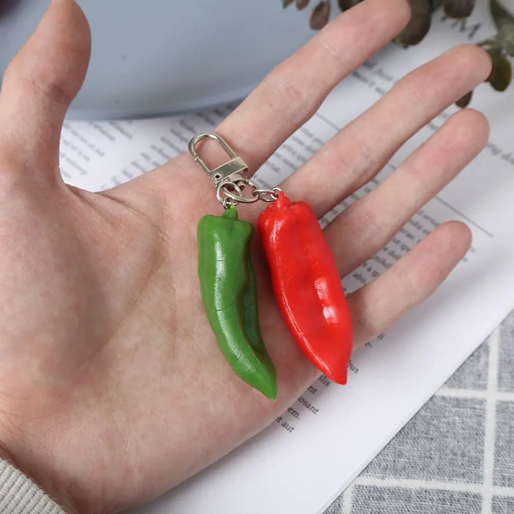 1PC Creative Chili Garlic Food Pendant Keychains Key Ring Women Men Red Color Simulation Vegetable Bag Jewelry Accessories