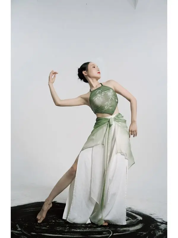 Stile corto, nuova bretella in stile cinese, danza classica, stile cinese, rete ad alta elasticità, elegante