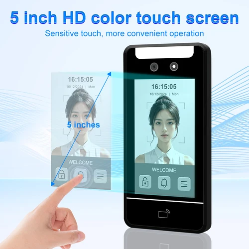 Imagen 2 del producto Kit de sistema de Control de acceso con reconocimiento facial, lector de tarjetas perforadas de asistencia para empleados, teclado de contraseña RFID resistente al agua con cara dinámica de 5 pulgadas
