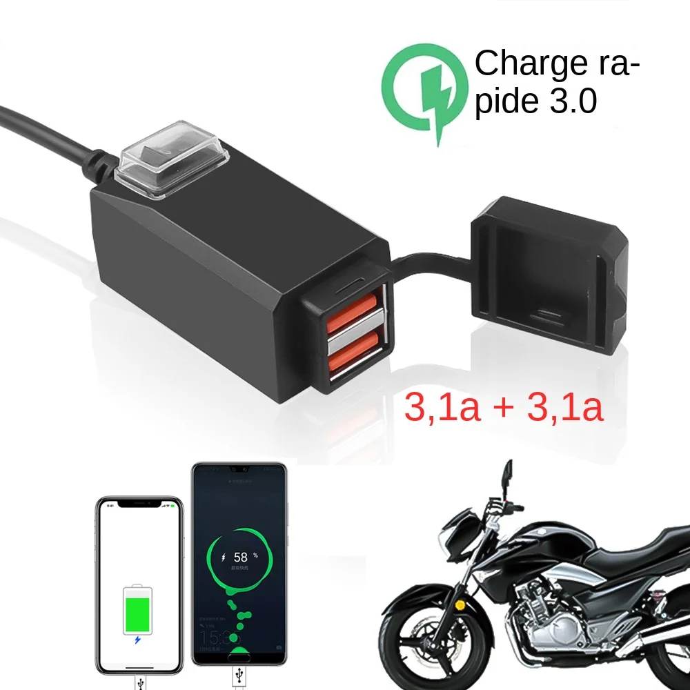 Prise USB pour moto QC3.0, étanche, double changement de sortie USB, adaptateur d'alimentation 5V avec interrupteur marche/arrêt pour la Navigation du téléphone