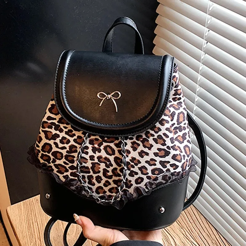 

New Leopard Print Bucket Bag Women's Fashion Backpack Simple Large-capacity Commuting