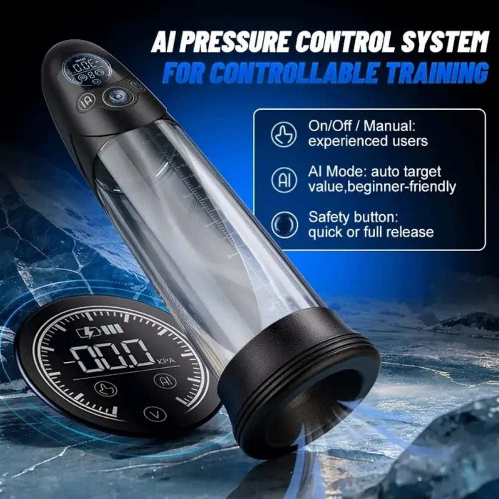 Electric Vacuum Pump for Men TPE Sleeve Smart Dual Mode Suction LCD 9 Modes Memory IPX7 USB Rechargeable Quiet Wellness Device