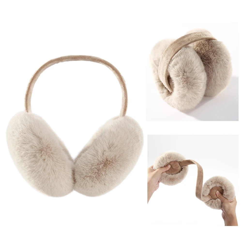 Anjj Light Brown Earmuffs 2024 Hot Sale High-End Soft Plush Imitation Rabbit Fur Ear Muffs Fashion Easy to Match Accessories