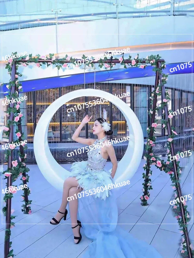 كرسي هزاز، كرسي معلق خارجي على شكل قمر هزاز مضيء لتزيين الزفاف، #3