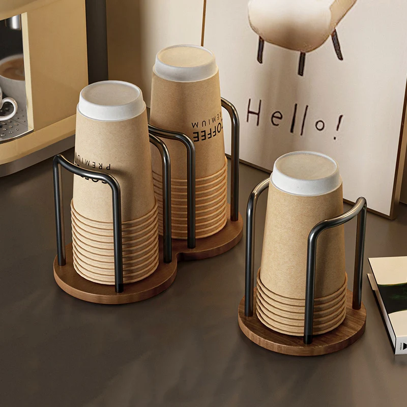 

High-grade Wooden Cup Holder Desktop Storage Rack for Disposable Paper Cups Coffee Cups and Tea Cups