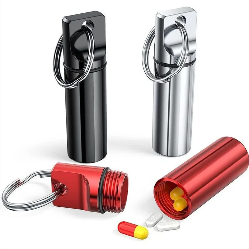 Portable Aluminum Alloy Flat Round Keychain Sealed Waterproof Storage Container with Small Compartment for Earplugs Pills