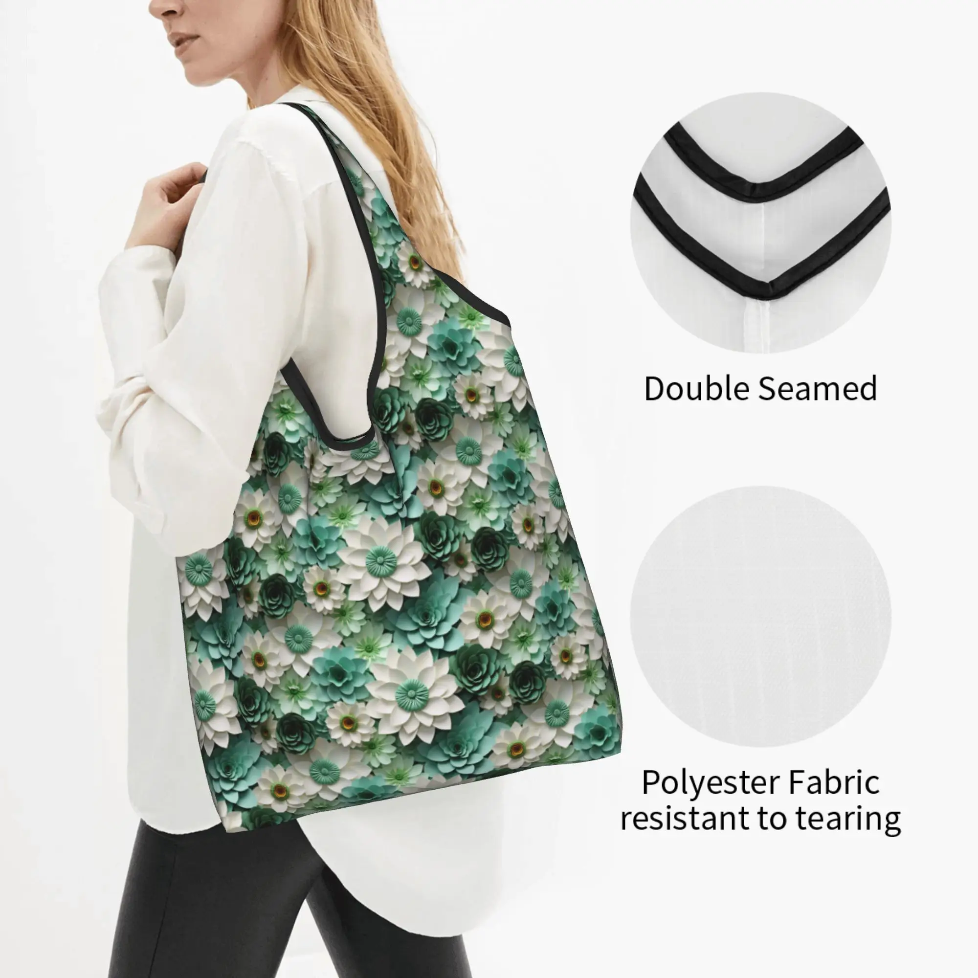 Custom Fashion Trend 3D Flowers Shopping Bags Women Portable Large Capacity Grocery Luxury High 3D Floral Shopper Tote Bags