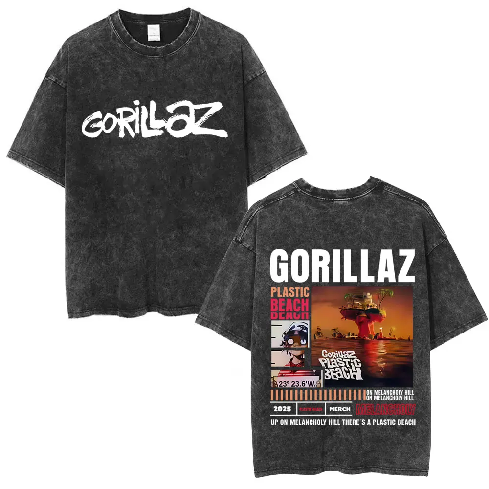 

Washed Vintage Rock Band Gorillaz The Mountain Tour 2026 T-shirt Men Women Retro Rock Punk T Shirt Men's Gothic Oversized Tshirt