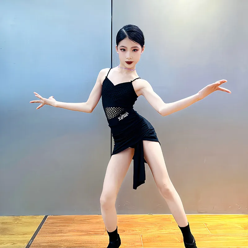 customized-xinw-girls'-latin-dance-practice-dress-performance-costumes-children's-strap-mesh-dance-outfit