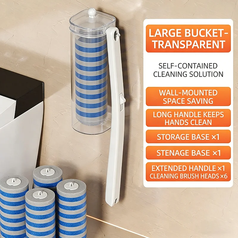 Disposable Toilet Brush Set 6/12 Refill Brush Head Wall-Mounted Toilet Bowl Cleaner Built-in Cleaning Bathroom Cleaning Tool