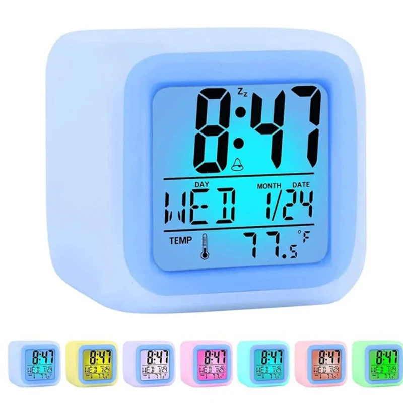 Mini Alarm Clock Colorful Color-changing Clock Creative LED Adjustable Brightness Student Alarm Clock Bedroom Desk Clock